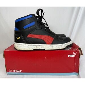 Puma Rebound Layup 381413-01 Black Red Blue Basketball Shoes Youth Size 6.5